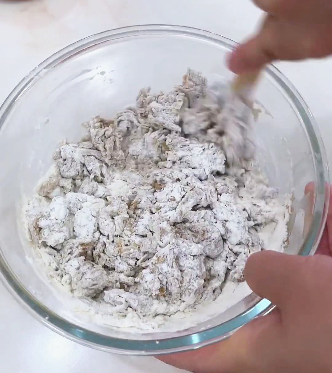 Stir until the dough forms using chopsticks