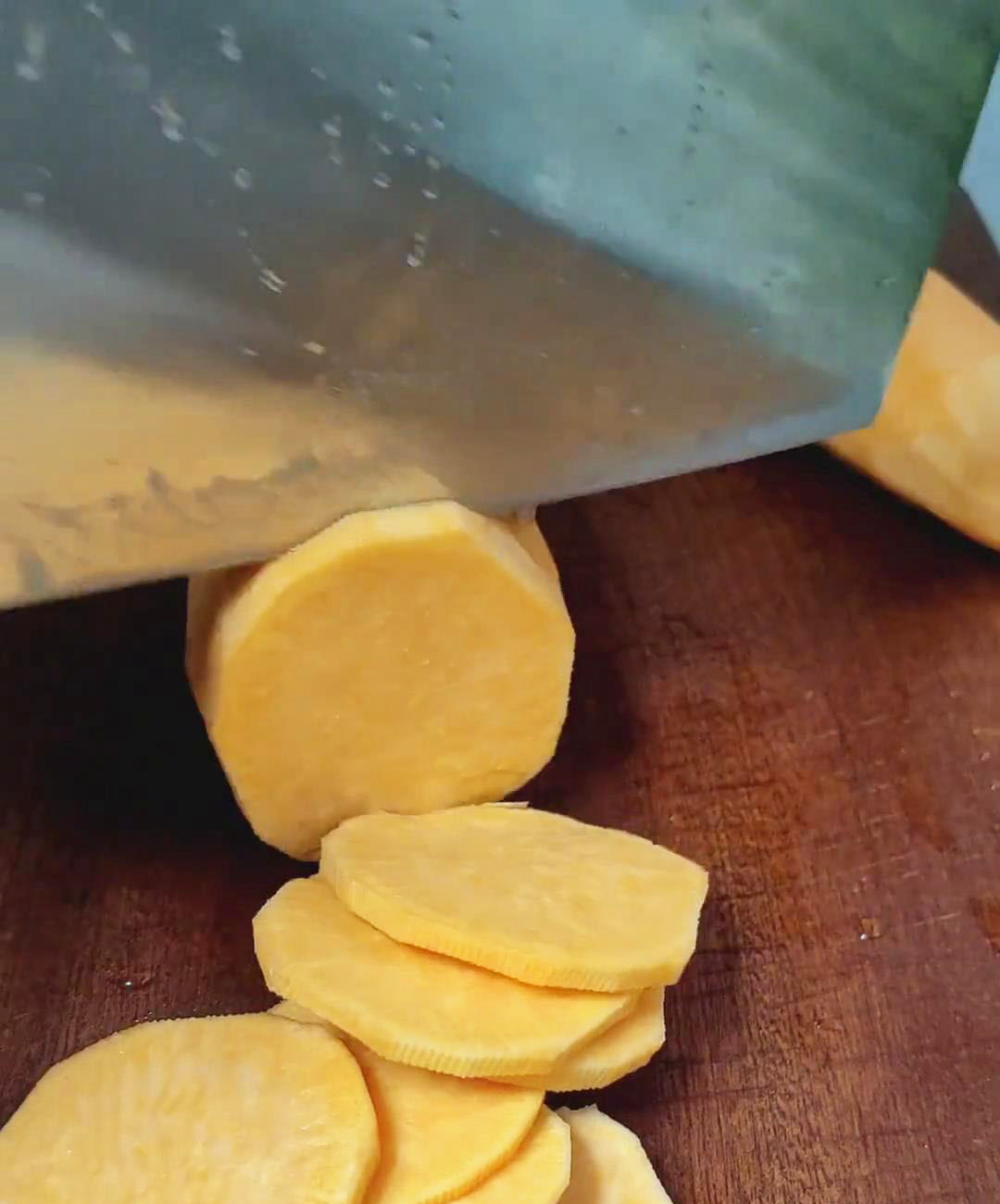 Slice sweet potatoes into even pieces