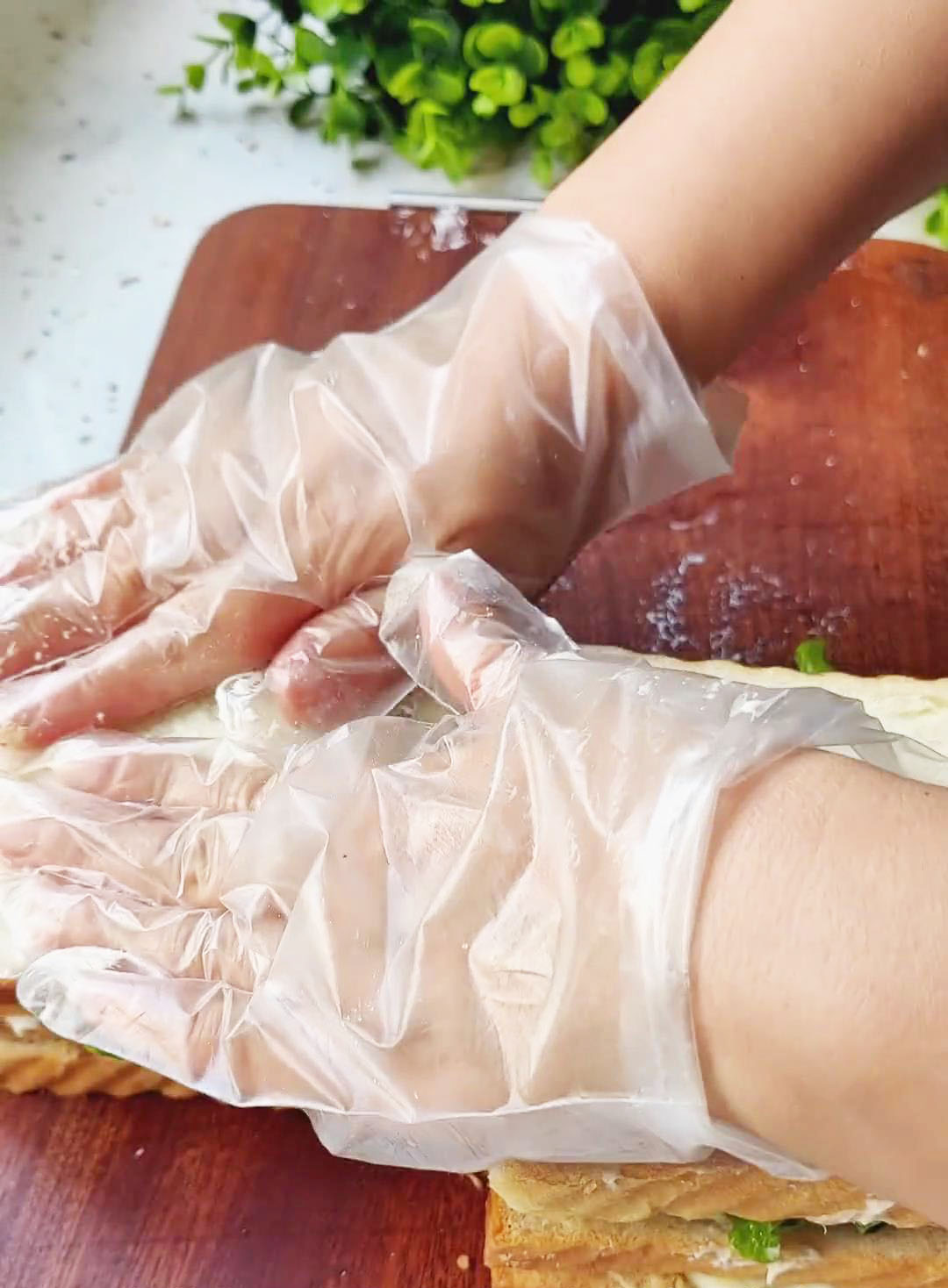 Stack the three slices of bread with fillings