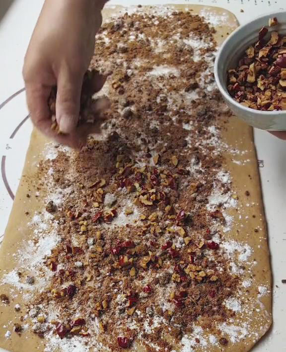 followed by a layer of chopped red dates