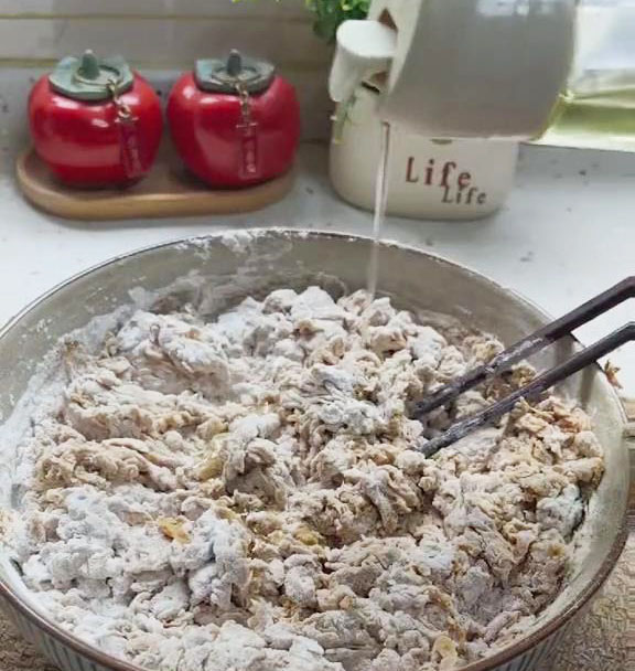 mix with a spoon or chopsticks until a shaggy dough forms