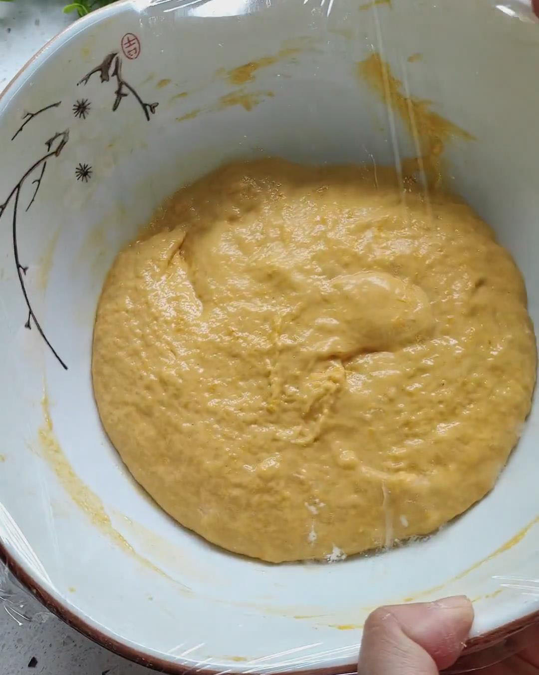 Cover the bowl with plastic wrap Cover the bowl with plastic wrap