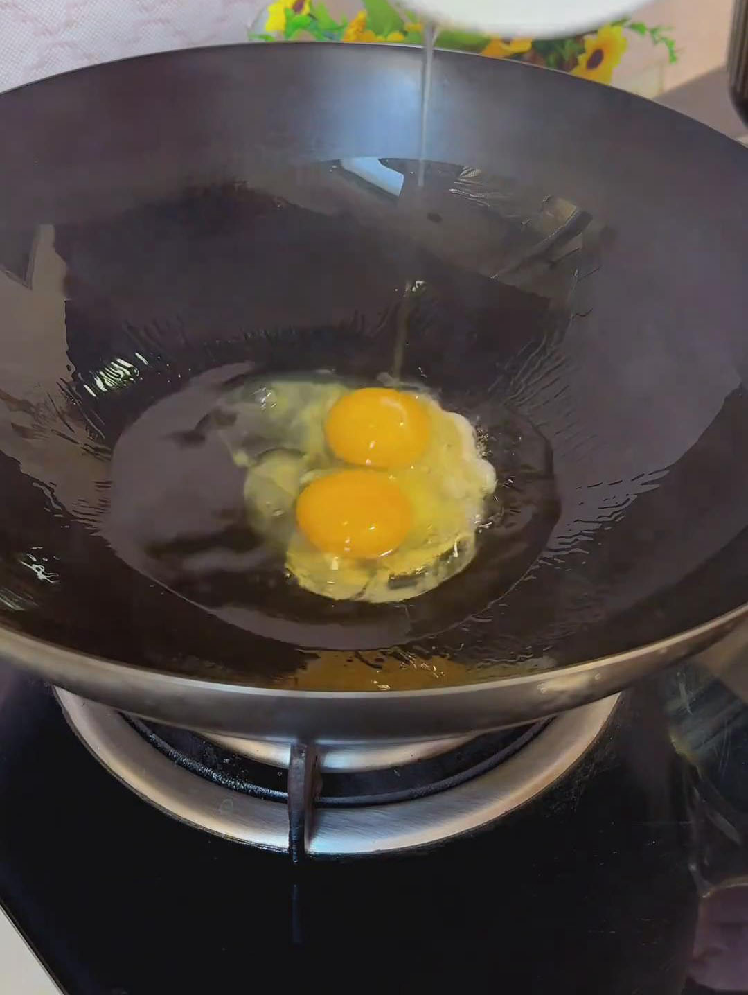 Pour in the egg mixture