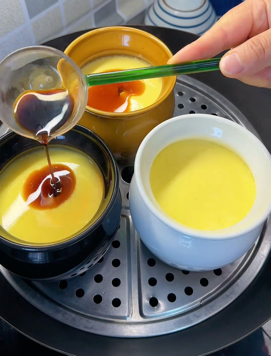 Drizzle each with 1 tablespoon light soy sauce Drizzle each with 1 tablespoon light soy sauce