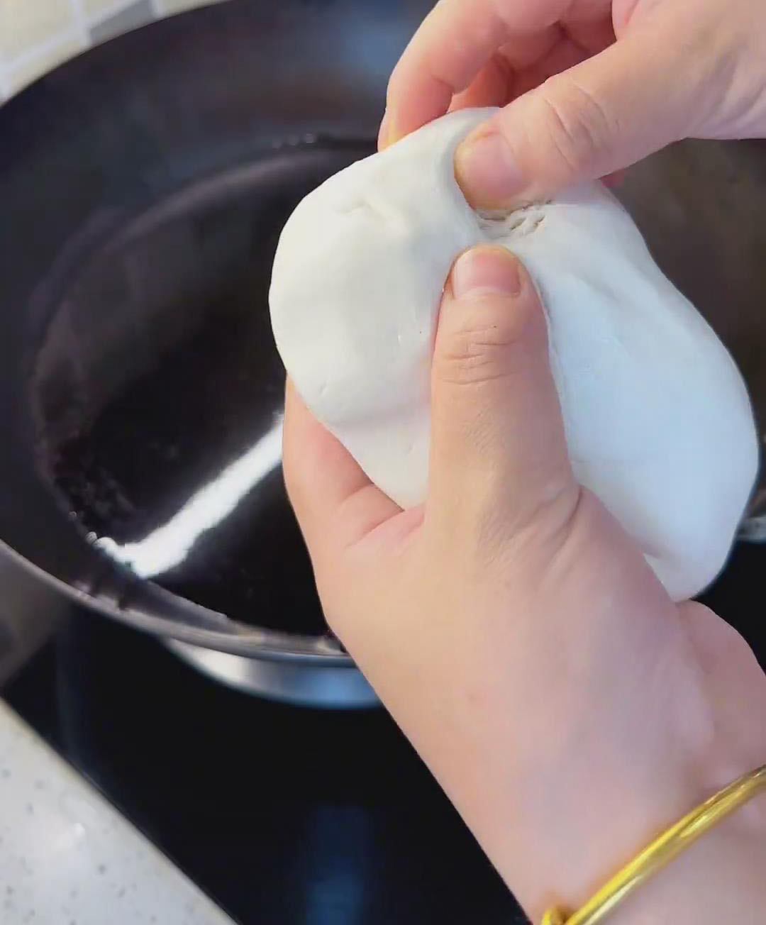 Pinch the rested dough into small pieces Pinch the rested dough into small pieces