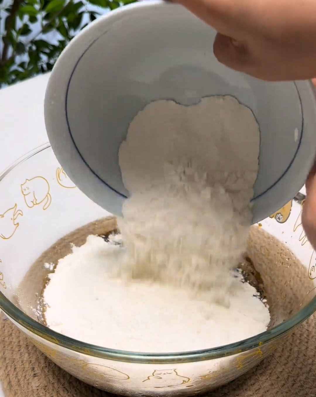 Add the all purpose flour to the liquid mixture