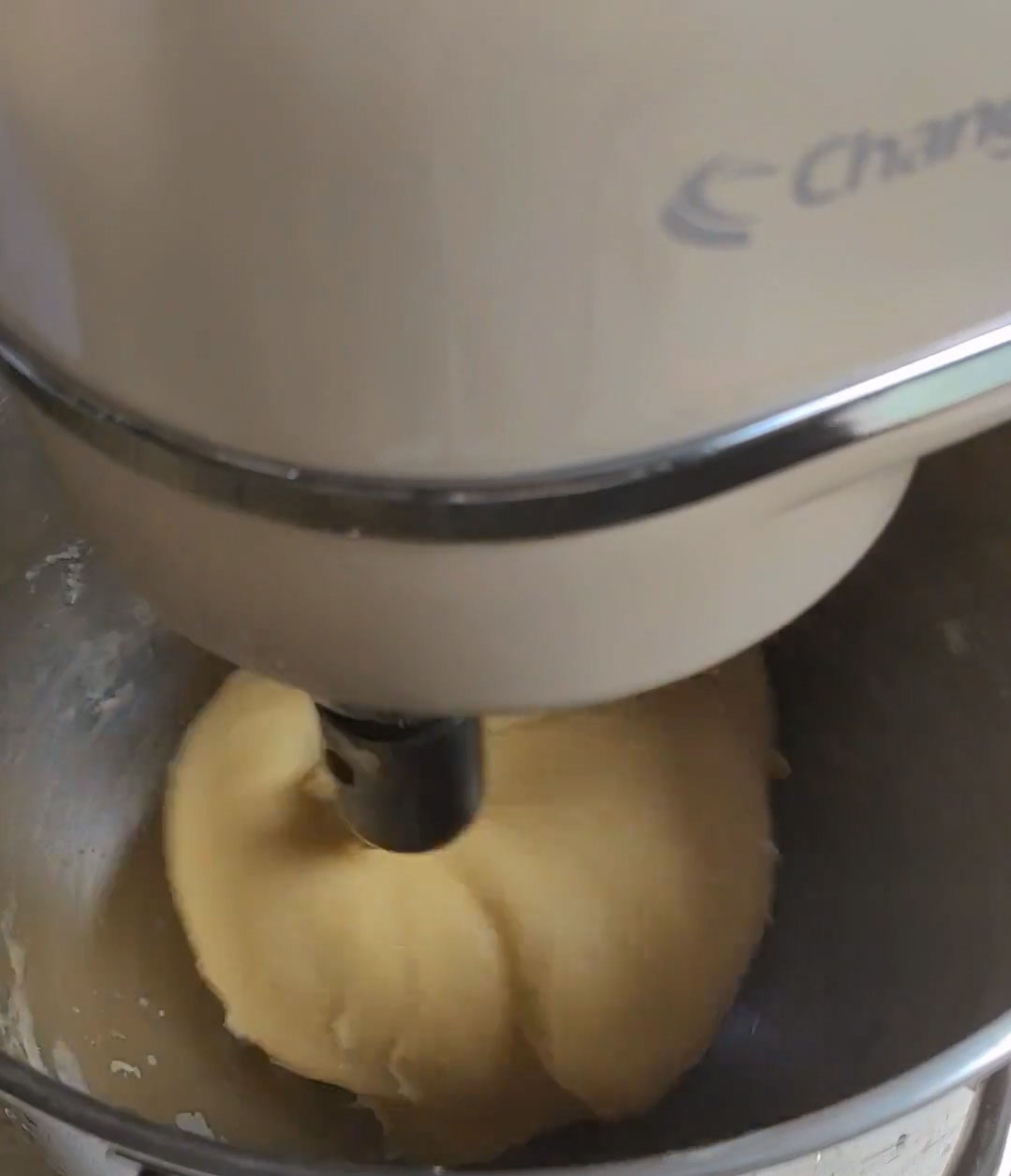Knead on low speed for about 1 minute until everything comes together into a rough dough