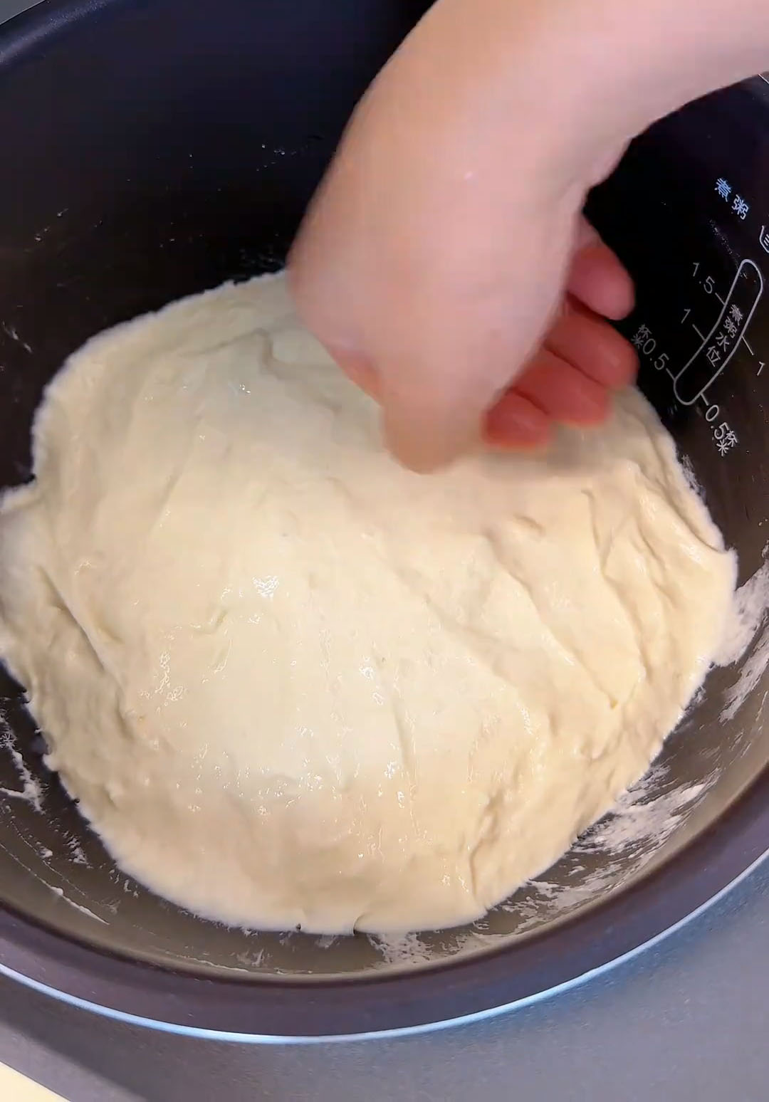 Lightly press the dough with the back of your hand Lightly press the dough with the back of your hand