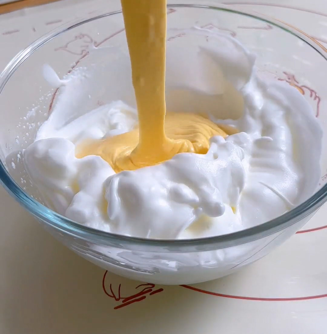 Pour the combined batter back