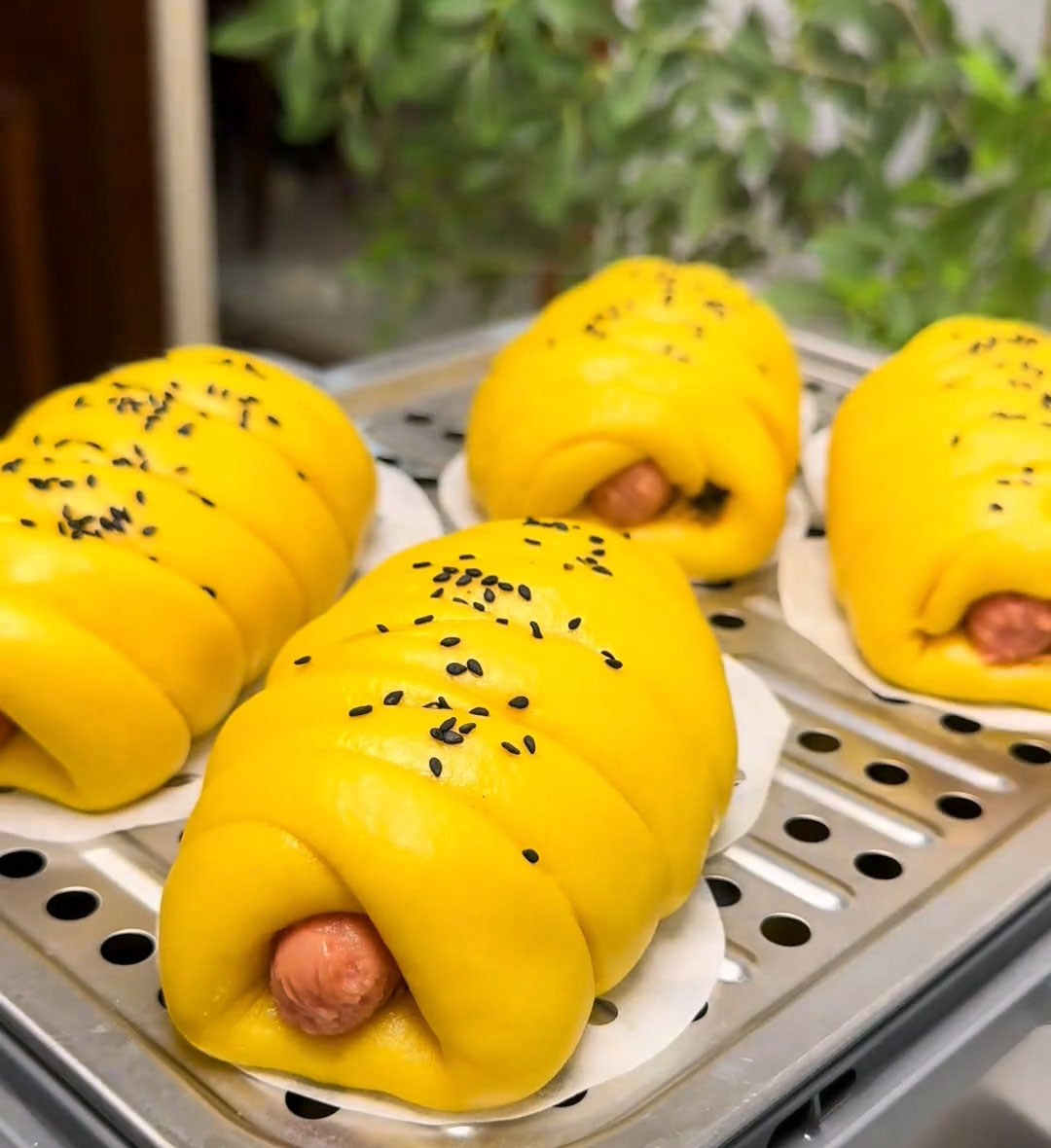 Pumpkin Steamed Hot Dog Buns (3) Pumpkin Steamed Hot Dog Buns (3)