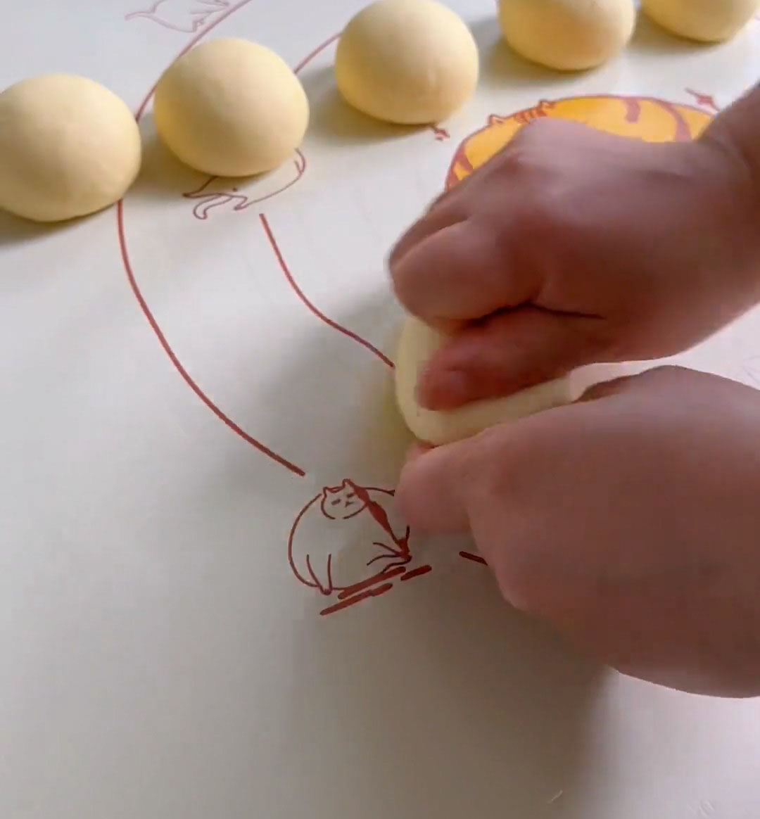 Shape each portion into a smooth round bun Shape each portion into a smooth round bun