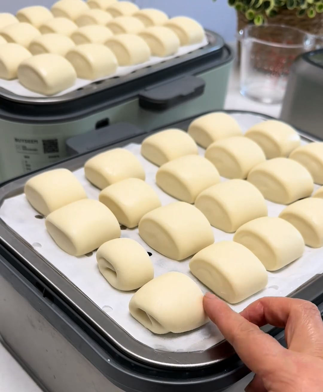 The dough is ready when gently pressed and it springs back quickly