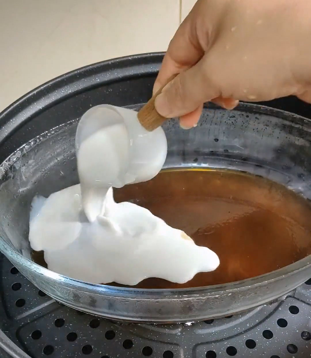 pour an even layer of the same thickness over the first set red layer