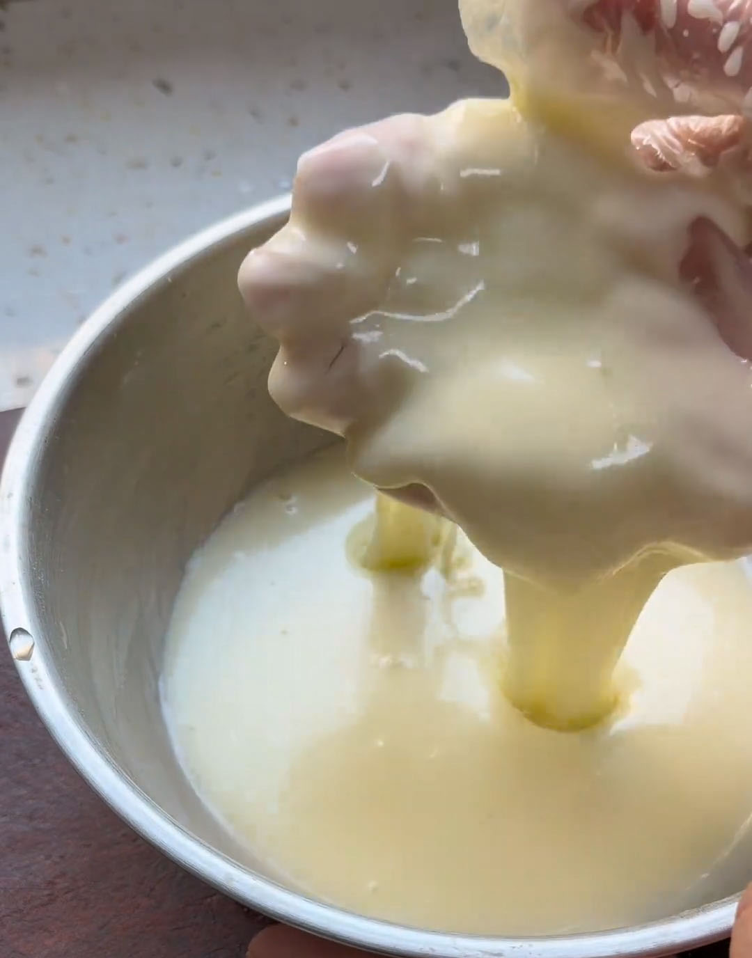 Use your hand to mix vigorously